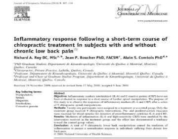 Artigo científico, falando sobre a melhora da Dor Lombar Crônica com os Ajustes de Quiropraxia!